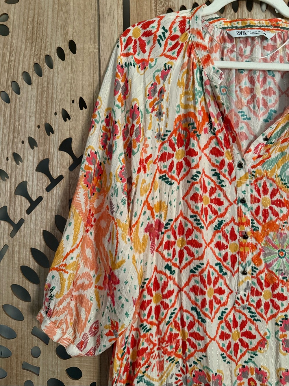 Zara Boho Printed Midi Dress XL Bright Coastal Patchwork - Picture 3 of 6